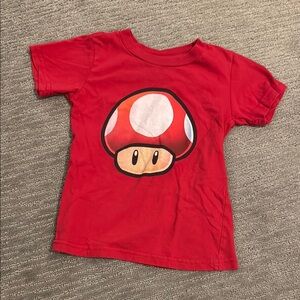 Red Short Sleeve Tee with Nintendo Mushroom Graphic